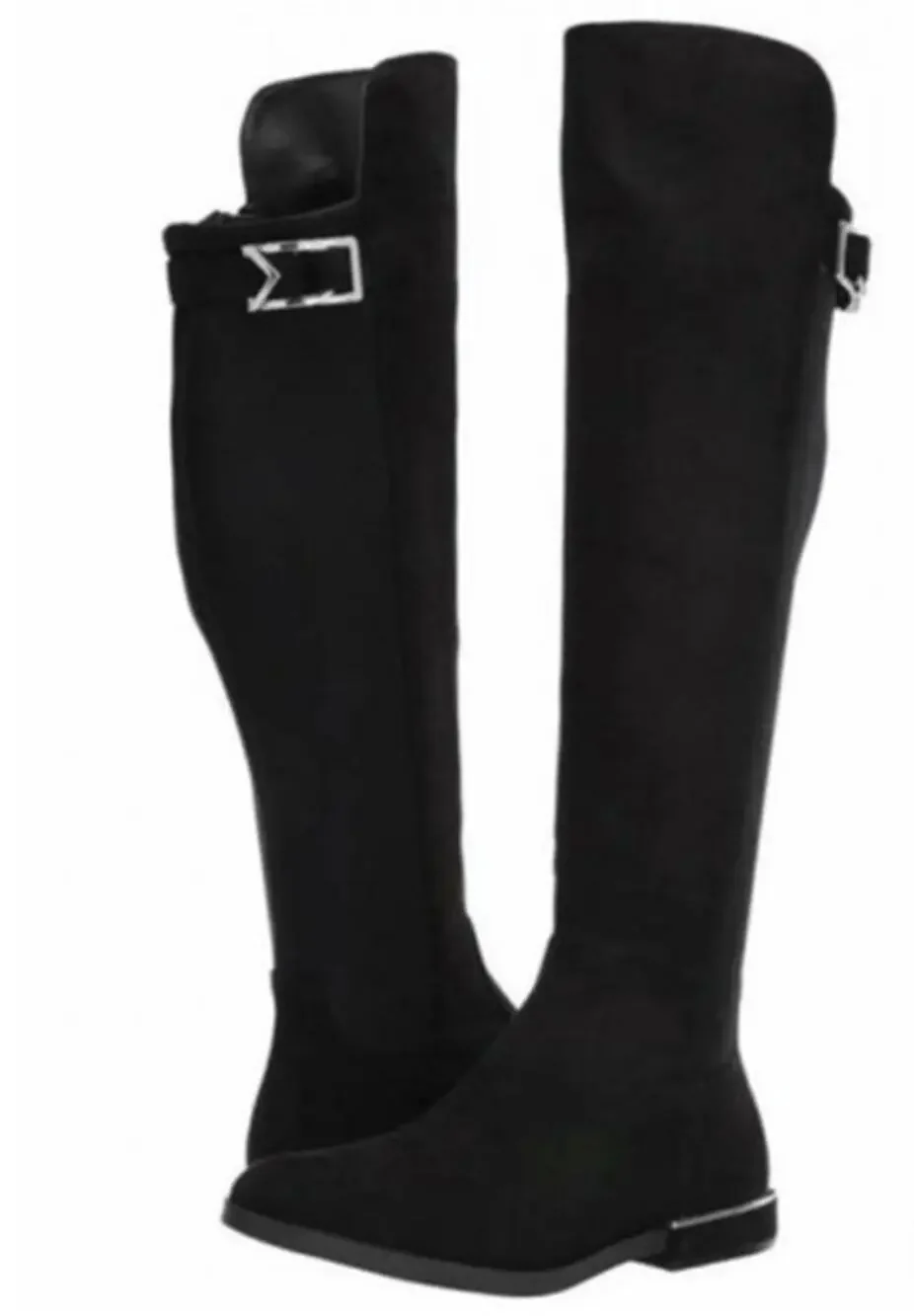 Calvin Klein Presley over knee black Faux Suede boots Silver Hardwear size 7